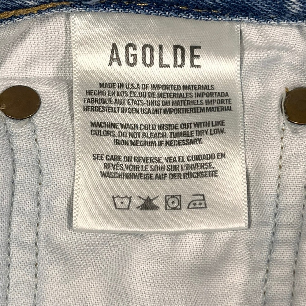 Agolde Riley High Rise‎ Straight Crop Jeans Light Indigo Raw Hem Women's 27x26 - Picture 2 of 14